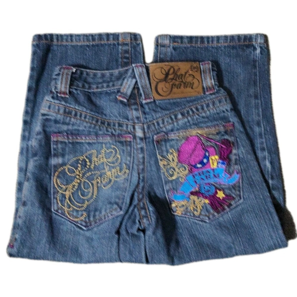 Y2K Phat Farm Girls‎ Denim Skater Jeans Heavily Embroidered Baggy Kids Size 5